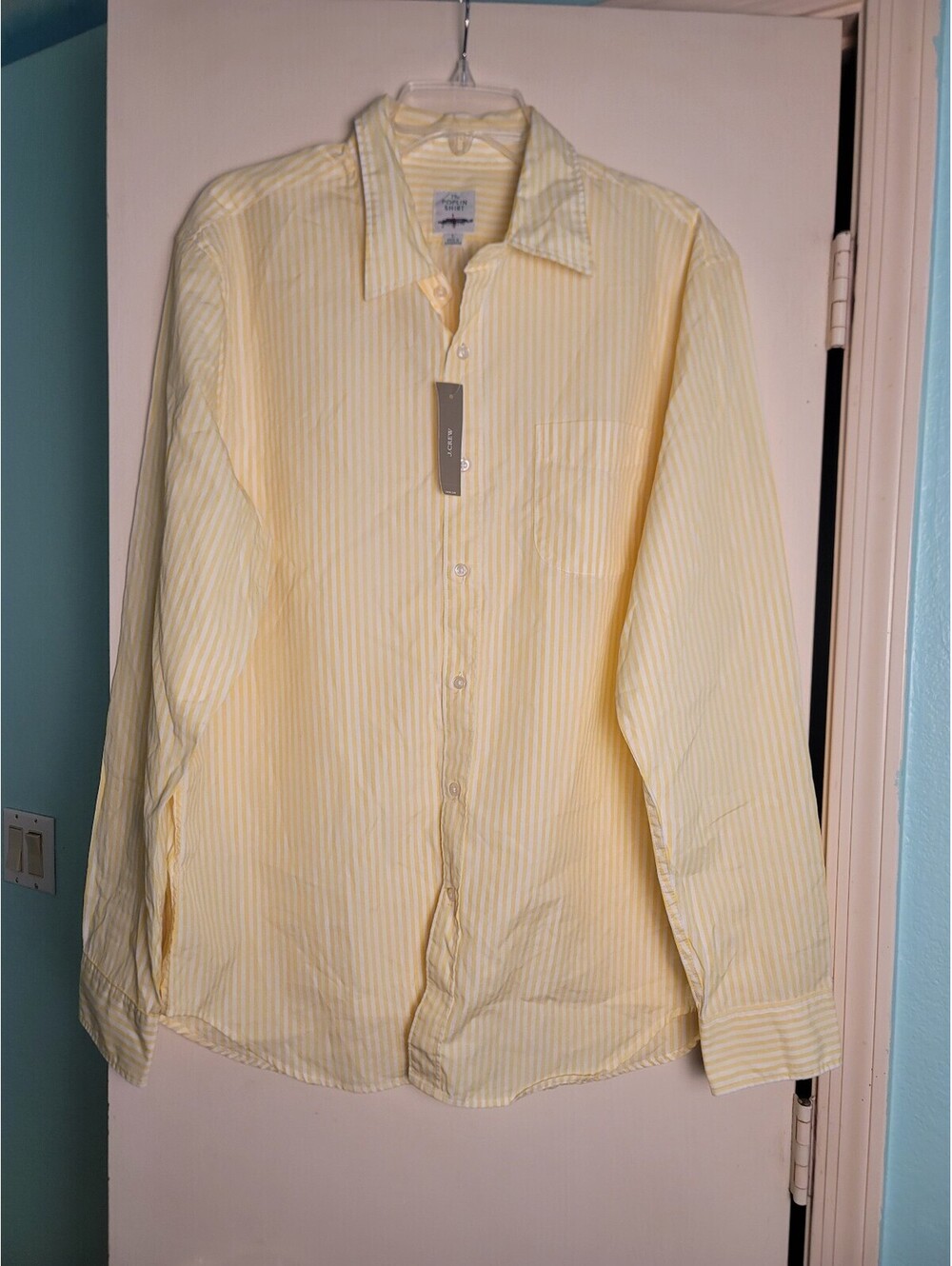 J.Crew The Poplin Shirt Women’s L Yellow White Stripe Cotton Button Up NWT $89